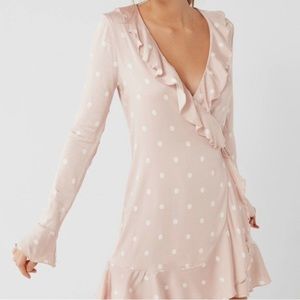 Pink and white polkadot wrap dress or could be worn as a shawl